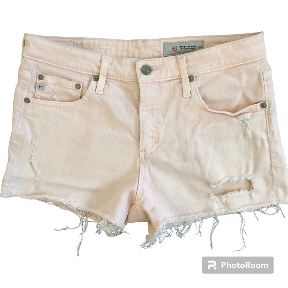 AG Adriano Goldschmied pale pink denim cut off shorts size 28